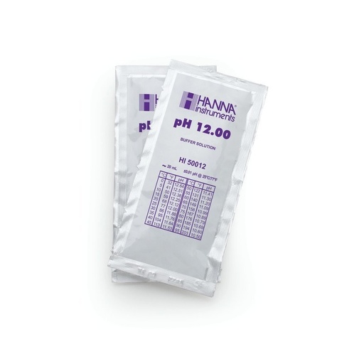 [144HI50012-02] Solution tampon pH 12,00, ±0,01 pH, certificat d'analyse, 25 sachets de 20 mL
