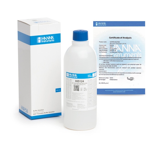 [144HI5124] Solution tampon pH 12,45, ±0,01 pH, certificat d'analyse, bouteille 500 mL