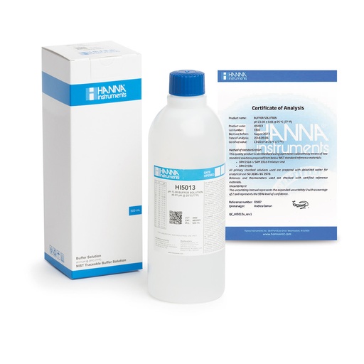 [144HI5013] Solution tampon pH 13,00, ±0,01 pH, certificat d'analyse, bouteille 500 mL