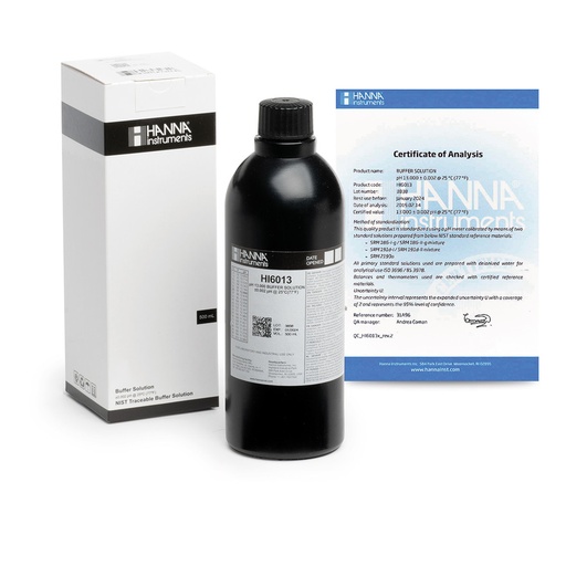 [144HI6013] Solution tampon pH 13,000, ±0,002 pH, certificat d'analyse, bouteille 500 mL