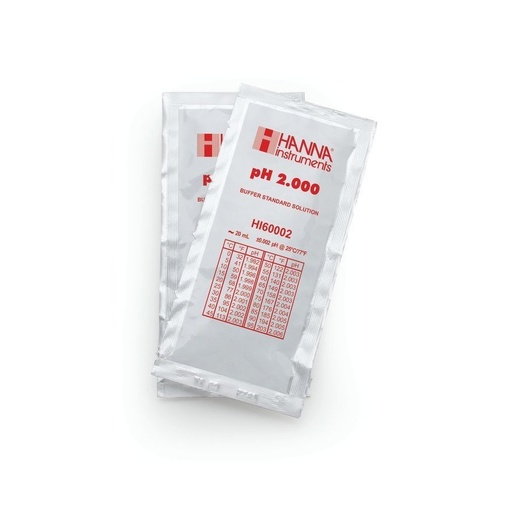 [144HI60002-02] Solution tampon pH 2,000, ±0,002 pH, certificat d'analyse, 25 sachets de 20 mL