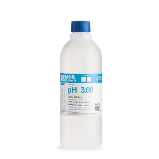 [144HI5003] Solution tampon pH 3,00, ±0,01 pH, certificat d'analyse, bouteille 500 mL