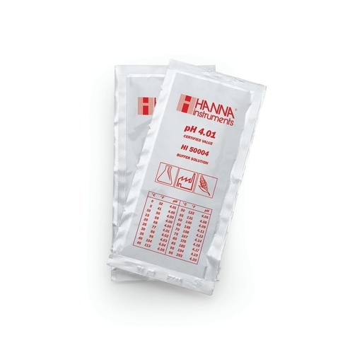 [144HI50004-02] Solution tampon pH 4,01, ±0,01 pH, certificat d'analyse, 25 sachets de 20 mL