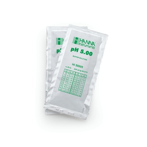 [144HI50005-02] Solution tampon pH 5,00, ±0,01 pH, certificat d'analyse, 25 sachets de 20 mL
