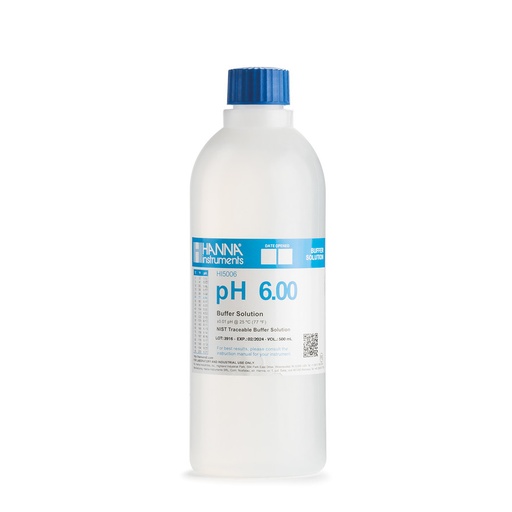[144HI5006] Solution tampon pH 6,00, ±0,01 pH, certificat d'analyse, bouteille 500 mL