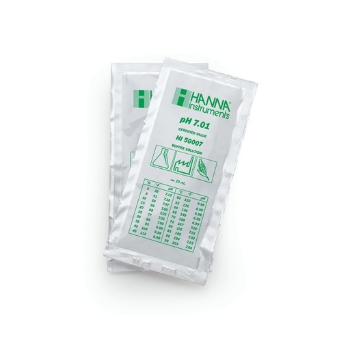 [144HI50007-02] Solution tampon pH 7,01, ±0,01 pH, certificat d'analyse, 25 sachets de 20 mL