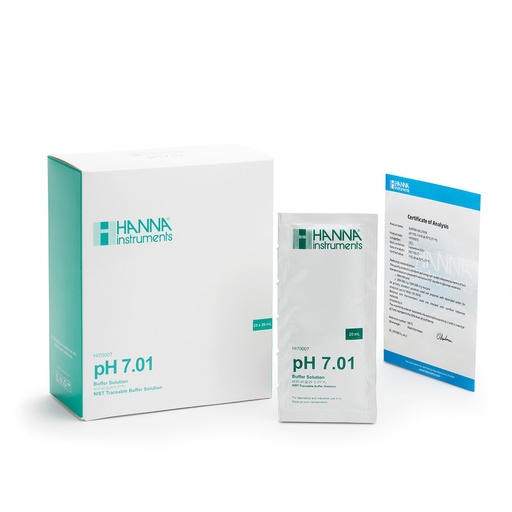 [144HI70007C] Solution tampon pH 7,01, certificat d'analyse, 25 sachets de 20 mL