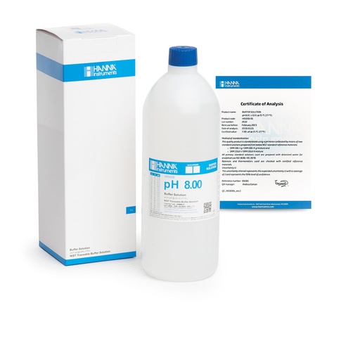 [144HI5008-01] Solution tampon pH 8,00, ±0,01 pH, certificat d'analyse, bouteille 1 L