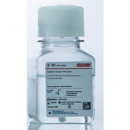 Antibiotic Solution 100X Liquid with 10,000U Penicillin, 5mg Streptomycin per ml in 0.9% normal saline