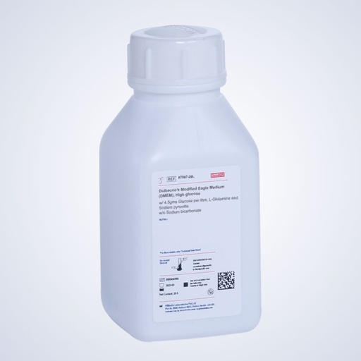 Dulbecco’s Modified Eagle Medium (DMEM), High glucose with 4.5gms Glucose per litre, L-Glutamine and Sodium pyruvate without Sodium bicarbonate