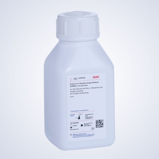 Dulbecco’s Modified Eagle Medium (DMEM), Low glucose with 1gm Glucose per litre, L-Glutamine and Sodium pyruvate without Sodium bicarbonate