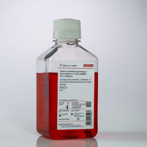 Dulbecco’s Modified Eagle Medium / Nutrient Mixture F-12 Ham (DMEM / F12, 1:1 Mixture) with 15mm HEPES buffer, Sodium bicarbonate and Trace elements without L-Glutamine