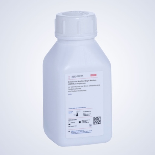 Dulbecco's Modified Eagle Medium (DMEM), Low glucose with 1gm Glucose per litre, L-Glutamine, 25mm HEPES buffer and Sodium Pyruvate without Sodium bicarbonate