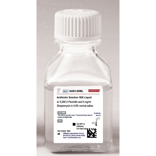 [A003-50ML] Antibiotic Solution 50X Liquid with 5,000 U Penicillin and 5 mg/ml Streptomycin in 0.9% normal saline 