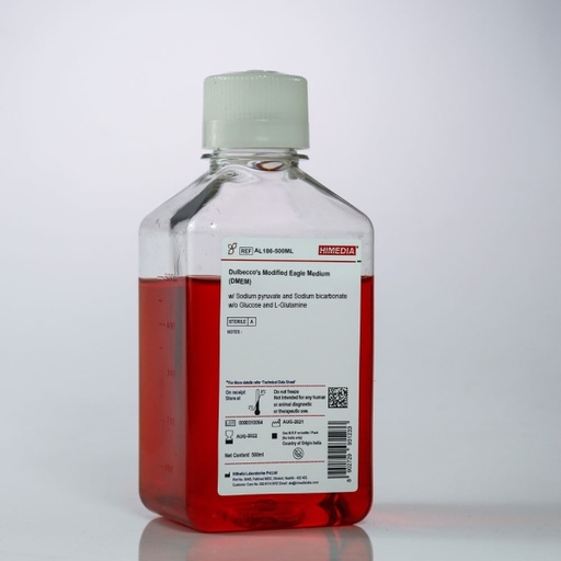 [AL186-500ML] Dulbecco's Modified Eagle Medium (DMEM) with Sodium pyruvate and Sodium bicarbonate without Glucose and L-Glutamine